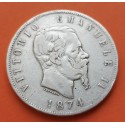 ITALIA 5 LIRAS 1874 M REY VITTORIO EMANUELE II KM.8.3 MONEDA DE PLATA @ESCASA@ Italy 5 Lire silver coin