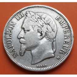 FRANCIA 5 FRANCOS 1868 BB Ceca de Strasbourg EMPERADOR NAPOLEON III KM.799.2 MONEDA DE PLATA MBC+ Republique Francaise