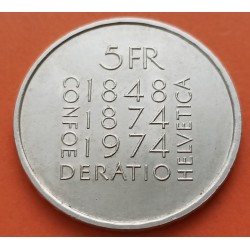 SUIZA 5 FRANCOS 1974 CONSTITUTION KM.52 MONEDA DE NICKEL SC/SC- Switzerland 5 Francs