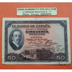 50 PESETAS 1927 ALFONSO XIII SIN SERIE 844 ESPAÑA + SELLO REPUBL