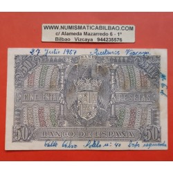 @REVERSO ESCRITO@ ESPAÑA 50 PESETAS 1940 MENENDEZ PELAYO Serie C 0735791 Pick 141 BILLETE MBC Spain banknote