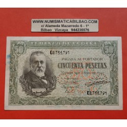 @REVERSO ESCRITO@ ESPAÑA 50 PESETAS 1940 MENENDEZ PELAYO Serie C 0735791 Pick 141 BILLETE MBC Spain banknote