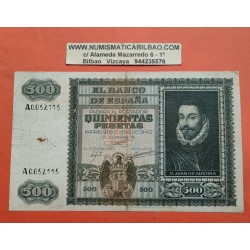 ESPAÑA 500 PESETAS 1940 DON JUAN DE AUSTRIA y BARCO Serie A 0052115 Pick 119 @BILLETE RARO@ Spain banknote