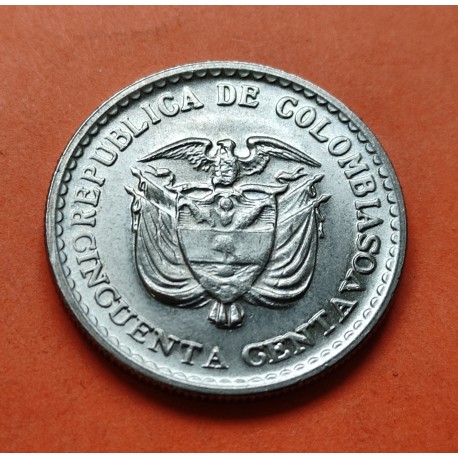 COLOMBIA 50 CENTAVOS 1965 JORGE ELIEGER KM.225 MONEDA DE NICKEL EBC/SC República Colombiana