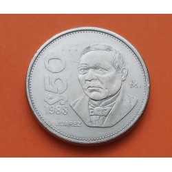 MEXICO 50 PESOS 1988 JUAREZ KM.495 MONEDA DE ACERO SC- Mejico Mexiko coin