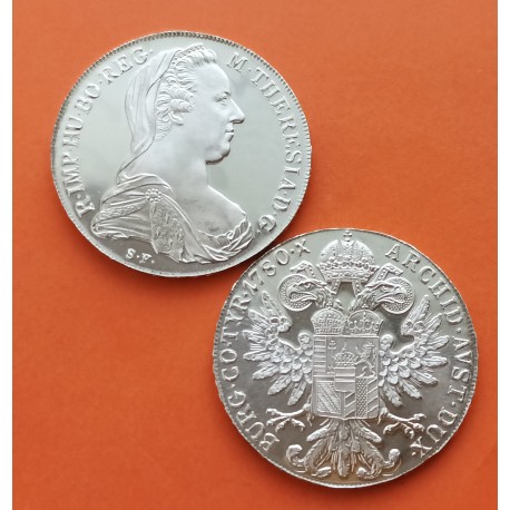 . @REACUÑACIÓN OFICIAL@ AUSTRIA 1 THALER 1780 MARIA TERESA KM.T1 MONEDA DE PLATA SC 0,75 ONZAS Osterreich silver coin OZ