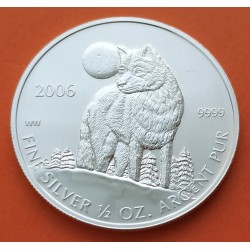 CANADA $1 DOLAR 2006 LOBO WOLF PLATA SC Silver Dollar 1/2oz