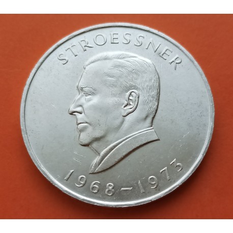 PARAGUAY 300 GUARANIES 1973 LEON y STROESSNER KM.29 MONEDA DE PLATA SC Imperfecciones República silver coin