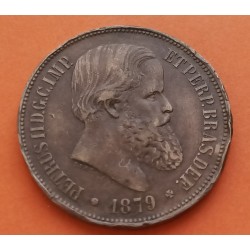 BRASIL 40 REIS 1879 BUSTO DEL REY PEDRO II y ESCUDO KM.479 MONEDA DE COBRE MBC- @MUESCAS@ Brazil