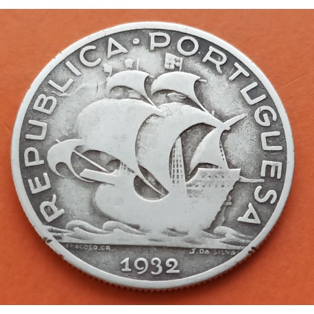 @RARA@ PORTUGAL 5 ESCUDOS 1932 CARABELA 1ª AÑO DE EMISION KM.581 MONEDA DE PLATA MBC REPUBLICA PORTUGUESA silver coin