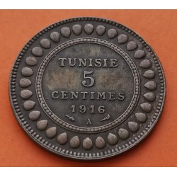 TUNEZ 5 CENTIMOS 1916 A MUHAMMAD AL-NASIR BEY Francais Protectorat KM.235 MONEDA DE BRONCE MBC++ Tunisia Tunisie R/2