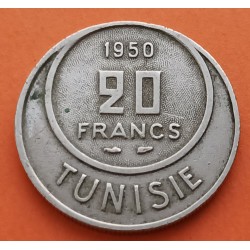 TUNEZ 20 FRANCOS 1950 ANAGRAMA KM.274 MONEDA DE NICKEL MBC- Tunisia Tunisie 50 Francs Colonía de Francia R/2