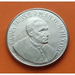 VATICANO 50 LIRAS 1989 SOLIDARIDAD ENTRE PUEBLOS Papa JUAN PABLO II KM.215 MONEDA DE ACERO SC 50 Lire