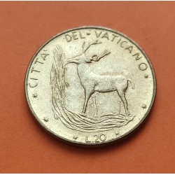 VATICANO 20 LIRAS 1975 CIERVO y ESCUDO DEL PAPA PABLO VI KM.120 MONEDA DE LATON SC- Vatican 20 Lire