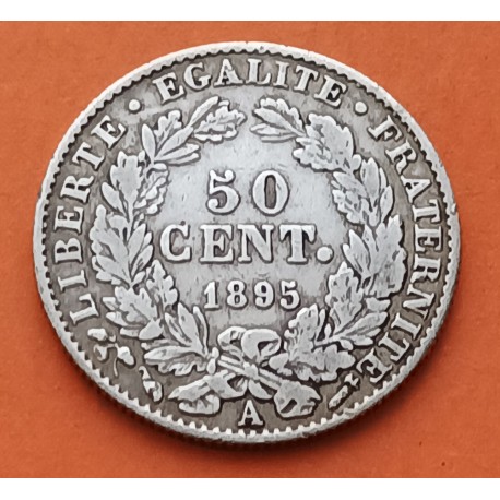 FRANCIA 50 CENTIMOS 1895 A CERES III REPUBLICA KM.834 MONEDA DE PLATA MBC France silver coin 50 Cent