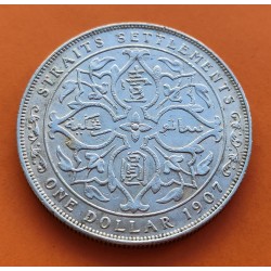 @RARA@ ESTRECHOS MALAYOS 1 DOLAR 1907 H EDUARDO VII BRITISH STRAITS SETTLEMENTS KM.26 MONEDA DE PLATA MBC+/EBC- Malaysia