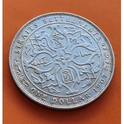 @RARA@ ESTRECHOS MALAYOS 1 DOLAR 1907 H EDUARDO VII BRITISH STRAITS SETTLEMENTS KM.26 MONEDA DE PLATA MBC+/EBC- Malaysia