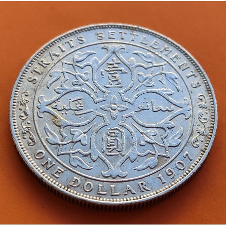 @RARA@ ESTRECHOS MALAYOS 1 DOLAR 1907 H EDUARDO VII BRITISH STRAITS SETTLEMENTS KM.26 MONEDA DE PLATA MBC+/EBC- Malaysia