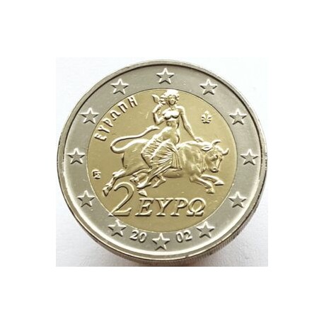 GRECIA 2 EUROS 2002 @NO LETRA "S"@ EUROPA RAPTADA POR ZEUS MONEDA BIMETALICA SC SIN CIRCULAR Greece 2€ coin