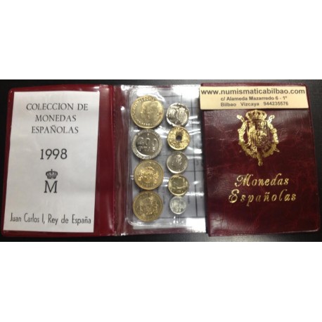 ESPAÑA CARTERA 1998 SC 1+5+10+25+50+2x100+200+500 PESETAS 9 MONEDAS