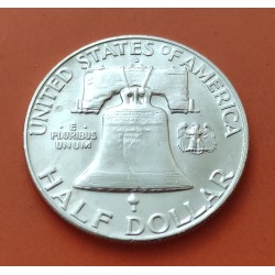 ESTADOS UNIDOS 1/2 DOLAR 1959 D BENJAMIN FRANKLIN y CAMPANA KM.163 MONEDA DE PLATA @LUJO@ USA Half silver dollar