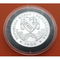 BOSNIA 21 ECUS + 3 ECUS 1993 MEZQUITA y PUENTE DE SARAJEVO KM.86 MONEDA DE PLATA PROOF Herzegovina 1/2 ONZA