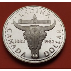 CANADA 1 DOLAR 1982 CABEZA DE BISONTE REGINA ISABEL II KM.133 MONEDA DE PLATA PROOF silver 1 Dollar