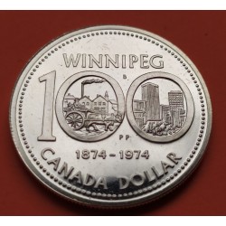 CANADA 1 DOLAR 1974 1874 CENTENARIO DE LA CIUDAD DE WINNIPEG KM.88A MONEDA DE PLATA PROOF $1 Dollar silver coin