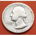 ESTADOS UNIDOS 1/4 DOLAR 1934 P PRESIDENTE GEORGE WASHINGTON KM.164 MONEDA DE PLATA @ESCASA@ MBC USA silver Quarter Dollar