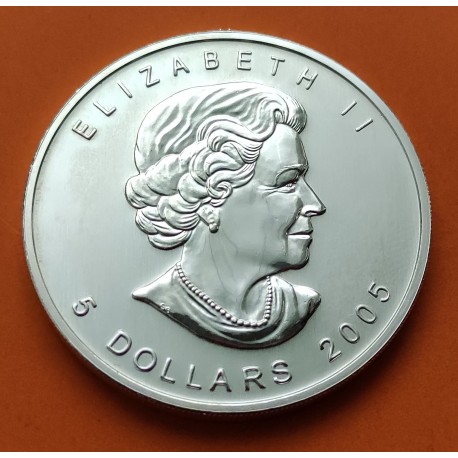 @LA DE LA FOTO@ CANADA 5 DOLARES 2005 HOJA DE ARCE ISABEL II MONEDA DE PLATA SC $5 Dollars 1 ONZA OZ OUNCE MAPLE LEAF