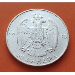 ..YUGOSLAVIA 2 DINARA 1938 ESCUDO y VALOR EBC- LATON