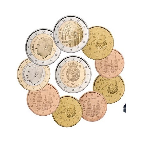 2018 ESPAÑA MONEDAS EURO 2018 SIN CIRCULAR 1+2+5+10+20+50 Centimos + 1+2 EUROS 2018 + 2 monedas x 2 EUROS SANTIAGO + ANIVERSARIO