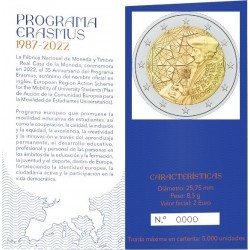 . 1 moneda PROOF @AGOTADA@ ESPAÑA CARTERA FNMT 2 EUROS 2022 PROGRAMA ERASMUS 35 ANIVERSARIO CONMEMORATIVA