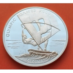 PAPUA NUEVA GUINEA 5 KINA 1997 WINDSURFING OLIMPIADA ATENAS 2000 KM.40 MONEDA DE PLATA PROOF New Guinea