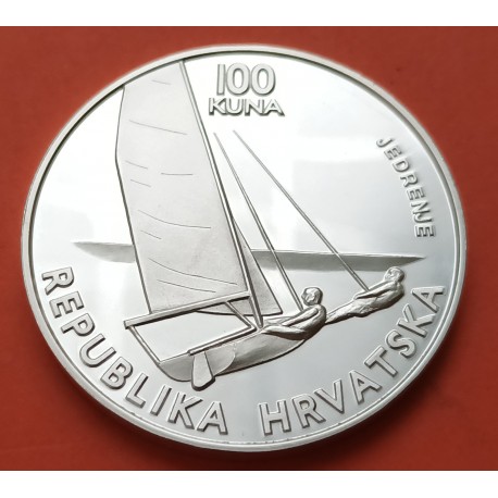 @ESCASA@ CROACIA 100 KUNA 1996 OLIMPIADA DE ATLANTA VELA y JABALINA EN SILLA DE RUEDAS KM.41 MONEDA DE PLATA PROOF Croatia