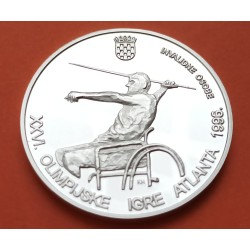 @ESCASA@ CROACIA 100 KUNA 1996 OLIMPIADA DE ATLANTA VELA y JABALINA EN SILLA DE RUEDAS KM.41 MONEDA DE PLATA PROOF Croatia
