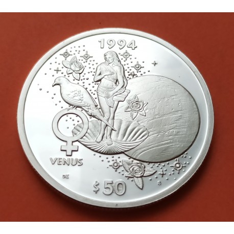 1 Onza x MARSHALL ISLANDS 50 DOLARES 1994 PLANETA VENUS y CONSTELACION MONEDA DE PLATA PROOF OZ $50 Dollars Silver