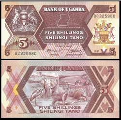 UGANDA 5 SHILLINGS 1987 ESCUDO y ANIMALES AFRICA Pick 27 BILLETE SC Africa 5 Shilingi UNC BANKNOTE
