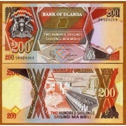 UGANDA 200 SHILLINGS 1994 ESCUDO y FABRICA DE ALGODON Pick 32A BILLETE SC Africa Shilingi Mia Mbili