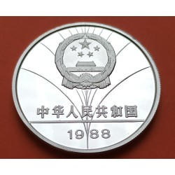 @MUY RARA@ CHINA 10 YUAN 1984 SPEED SKATING OLIMPIADA LOS ANGELES KM.95 MONEDA DE PLATA PROOF