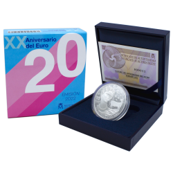 . 1 moneda @5/JULIO ENVIO@ x ESPAÑA 10 EUROS 2022 XX ANIVERSARIO DEL EURO DAMA y TORO PLATA ESTUCHE FNMT