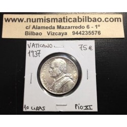 .VATICANO 10 LIRAS 1937 PIO XI AÑO XVI PLATA SILVER VATICAN