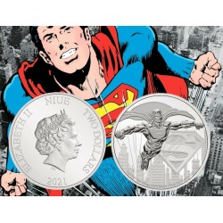 . @RARA - 1 ONZA 2021@ NIUE 2 DOLARES 2021 SUPERMAN DC COMICS THE JUSTICE LEAGUE 3ª MONEDA DE PLATA PURA OZ cápsula