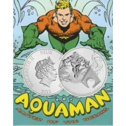 . 1 moneda x NIUE 2 DOLARES 2022 AQUAMAN DC COMICS The Justice League 4ª MONEDA DE PLATA PURA OZ cápsula 1 ONZA 2022