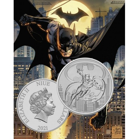 . @RARA - 1 ONZA 2021@ NIUE 2 DOLARES 2021 BATMAN DC COMICS THE JUSTICE LEAGUE 1ª MONEDA DE PLATA PURA 999 silver OZ