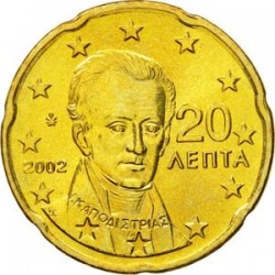 GRECIA 20 CENTIMOS 2002 @NO LETRA@ PERSONAJE MONEDA DE LATON SC SIN CIRCULAR Greece 20 Cent coin