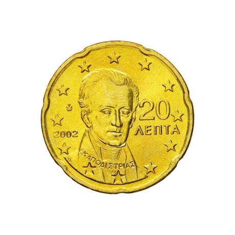 GRECIA 20 CENTIMOS 2002 @NO LETRA@ PERSONAJE MONEDA DE LATON SC SIN CIRCULAR Greece 20 Cent coin