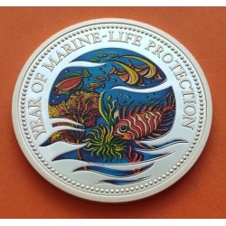 1ª MONEDA A COLOR DE LA HISTORIA x PALAU 5 DOLARES 1992 PECES y CORALES YEAR OF MARINE LIFE PROTECTION KM.2 PLATA PROOF