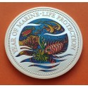 1ª MONEDA A COLOR DE LA HISTORIA x PALAU 5 DOLARES 1992 PECES y CORALES YEAR OF MARINE LIFE PROTECTION KM.2 PLATA PROOF