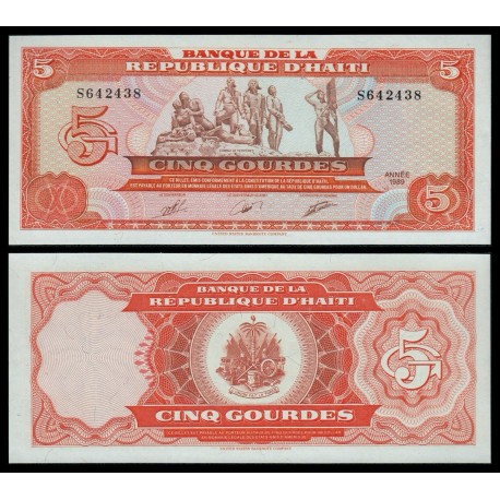 HAITI 5 GOURDES 1989 COMBATIENTES Pick 255 BILLETE SC Cinq Gourdes UNC BANKNOTE